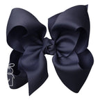 Large dark navy blue grosgrain classic hair bow with double knot center.