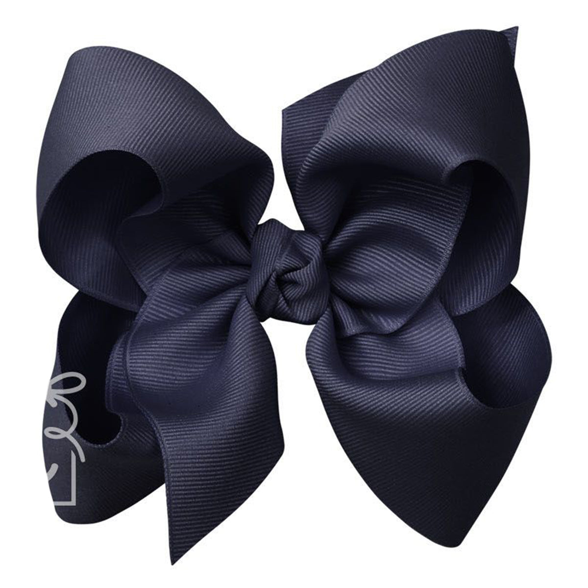 Large dark navy blue grosgrain classic hair bow with double knot center.