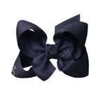 Dark navy blue grosgrain classic hair bow with double knot center.