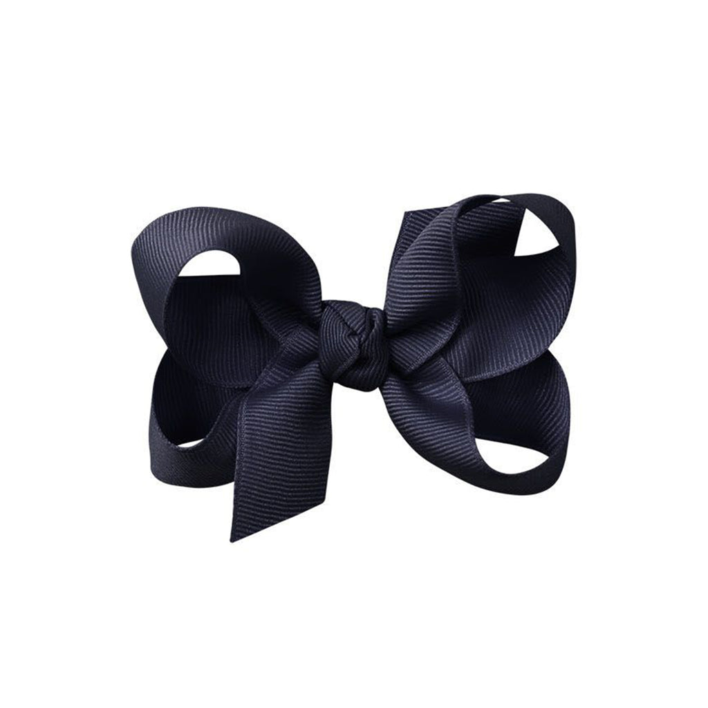 Dark navy blue grosgrain classic hair bow with double knot center.