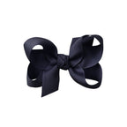 Dark navy blue grosgrain classic hair bow with double knot center.