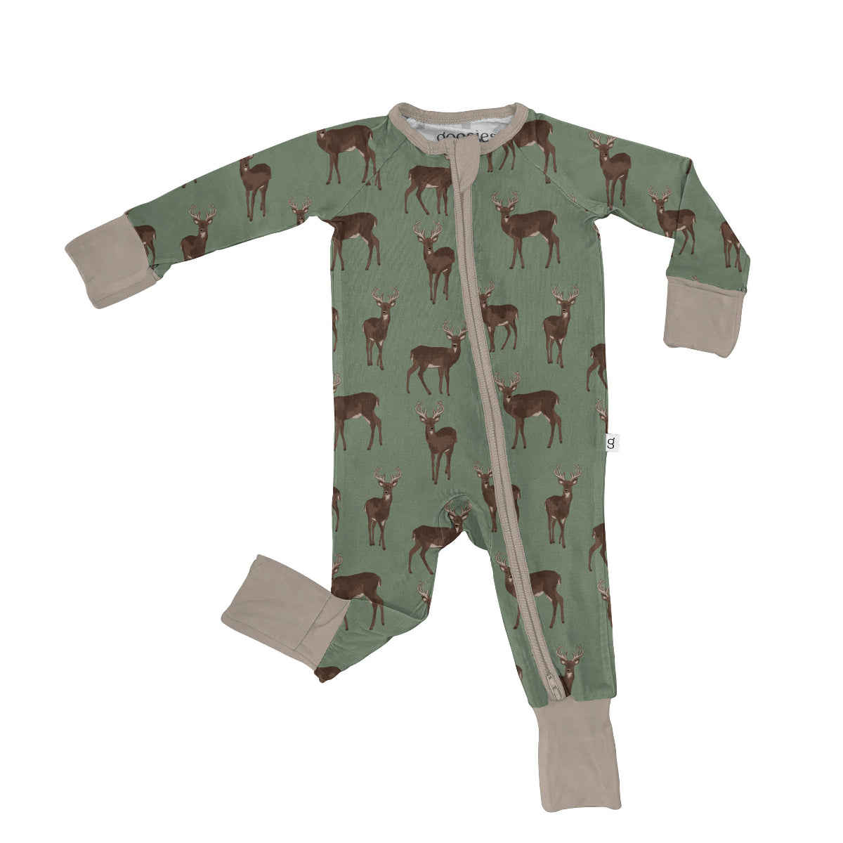 Children's onesie with deer pattern on a white background