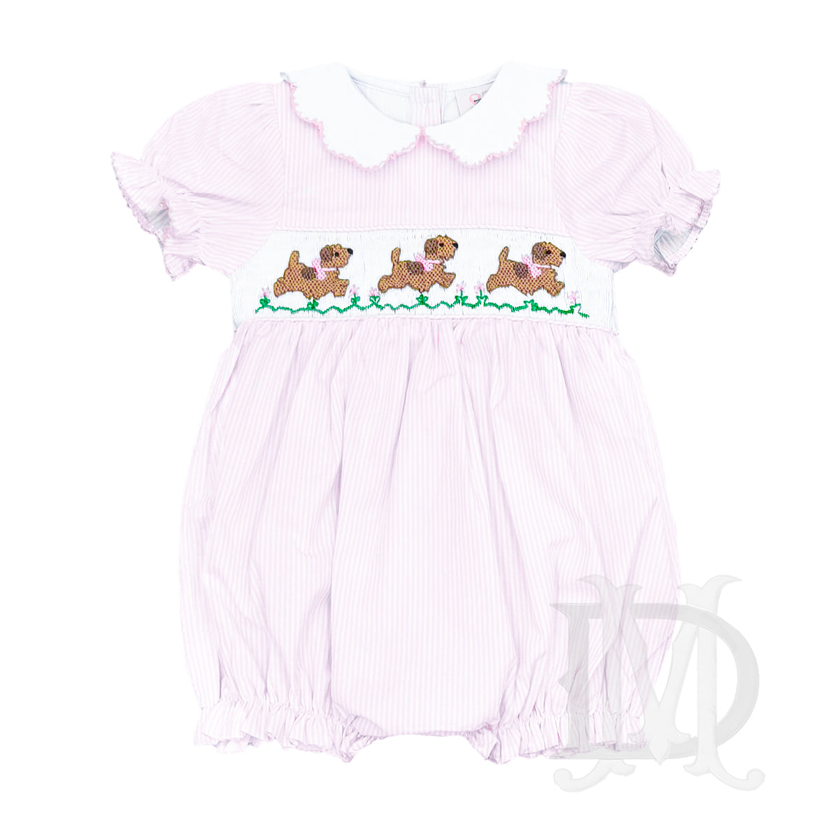 Girl's Smocked Puppy Dogs Pink Bubble