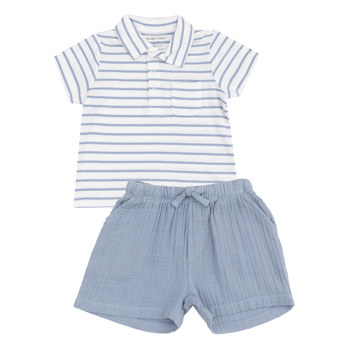 Boy's Dusty Blue French Stripe Shorts Set