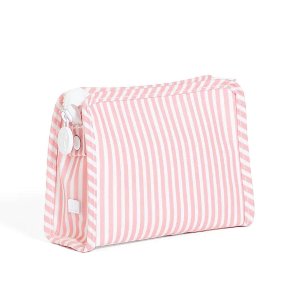 Pink and white striped travel organizer and toiletry bag