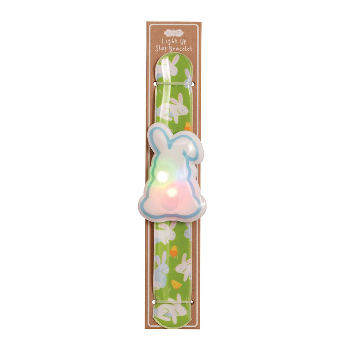 light-up slap bracelets with blue bunny and green strap designs