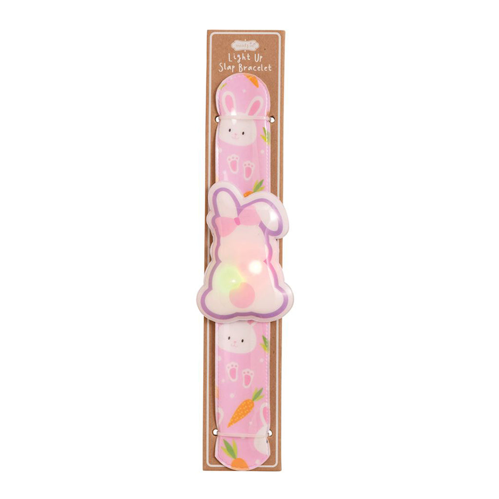 Light-up slap bracelet with lavender bunny and pink strap design