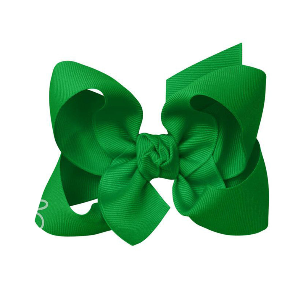 Green grosgrain classic hair bow with double knot center.