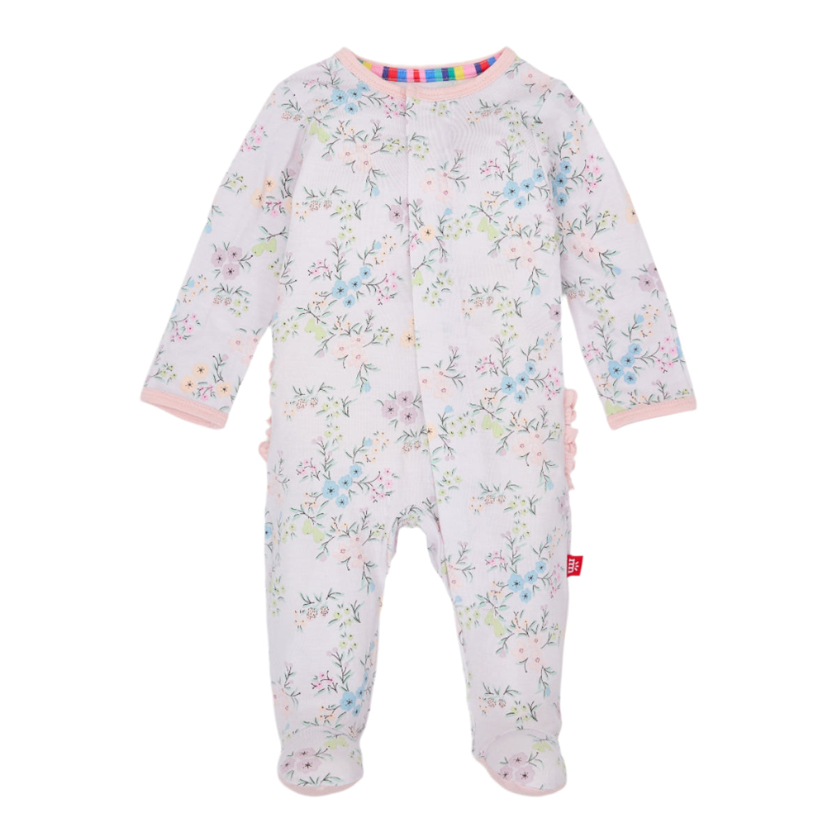 Emily Pastel Floral Baby Girl's Pink Ruffled Footie