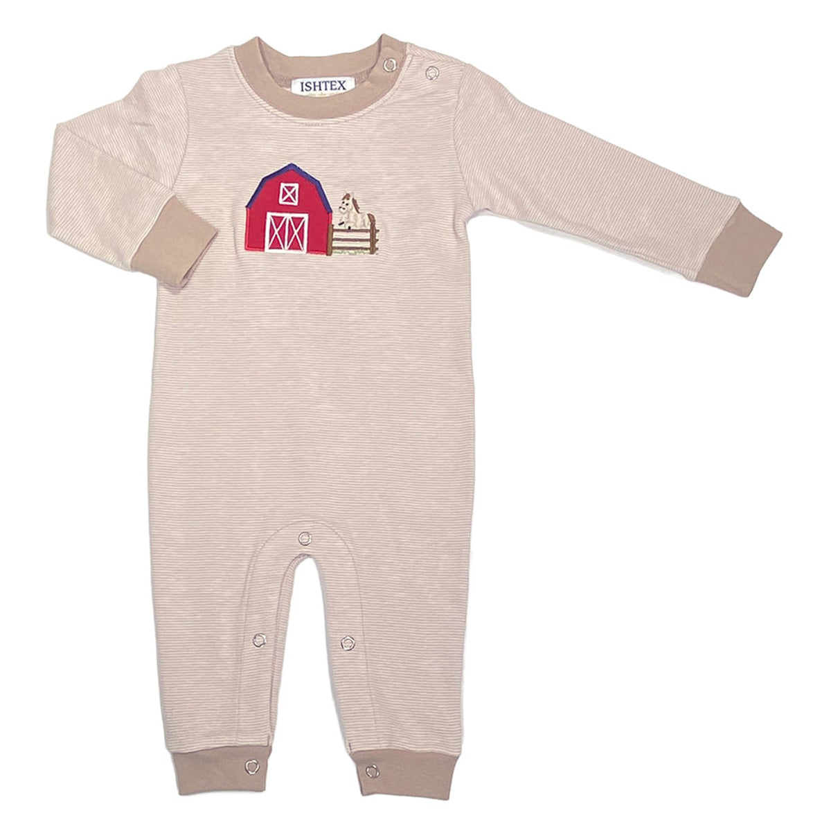 Farm Appliqued Tan Knit Romper