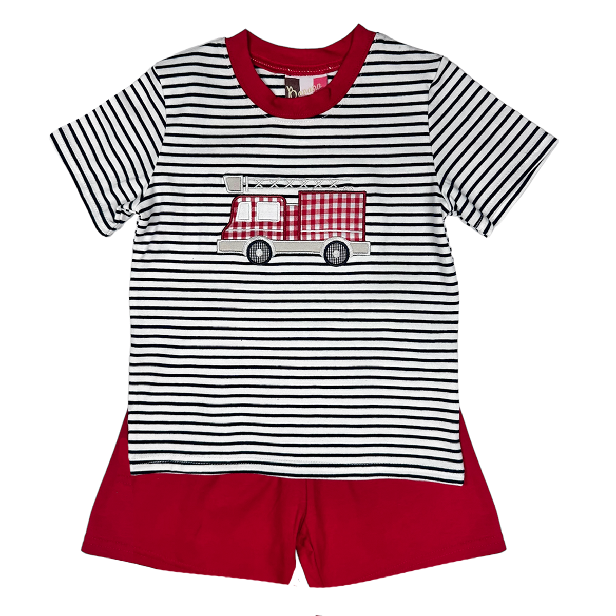 Boy's Fire Truck Appliqued Shorts Set