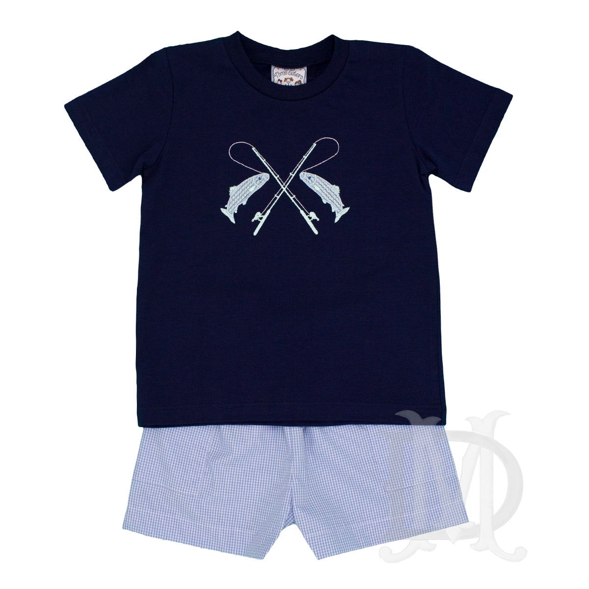 Boy's Fishing Fun Embroidered Shorts Set by Three Sisters