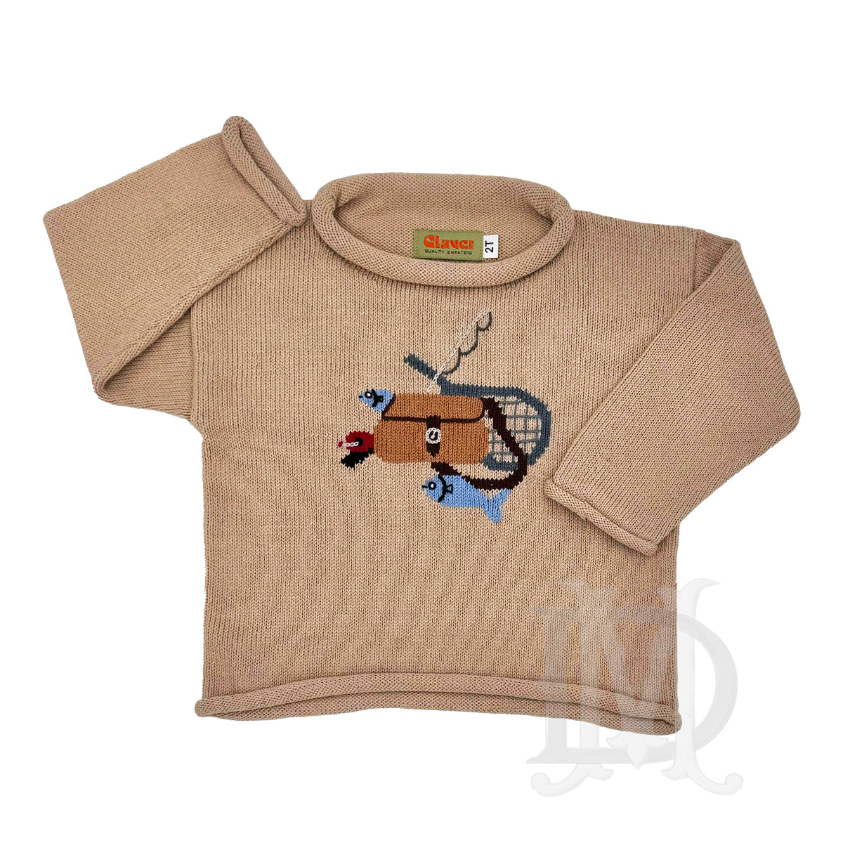 Boy's Fishing Themed Roll Neck Red Sweater 