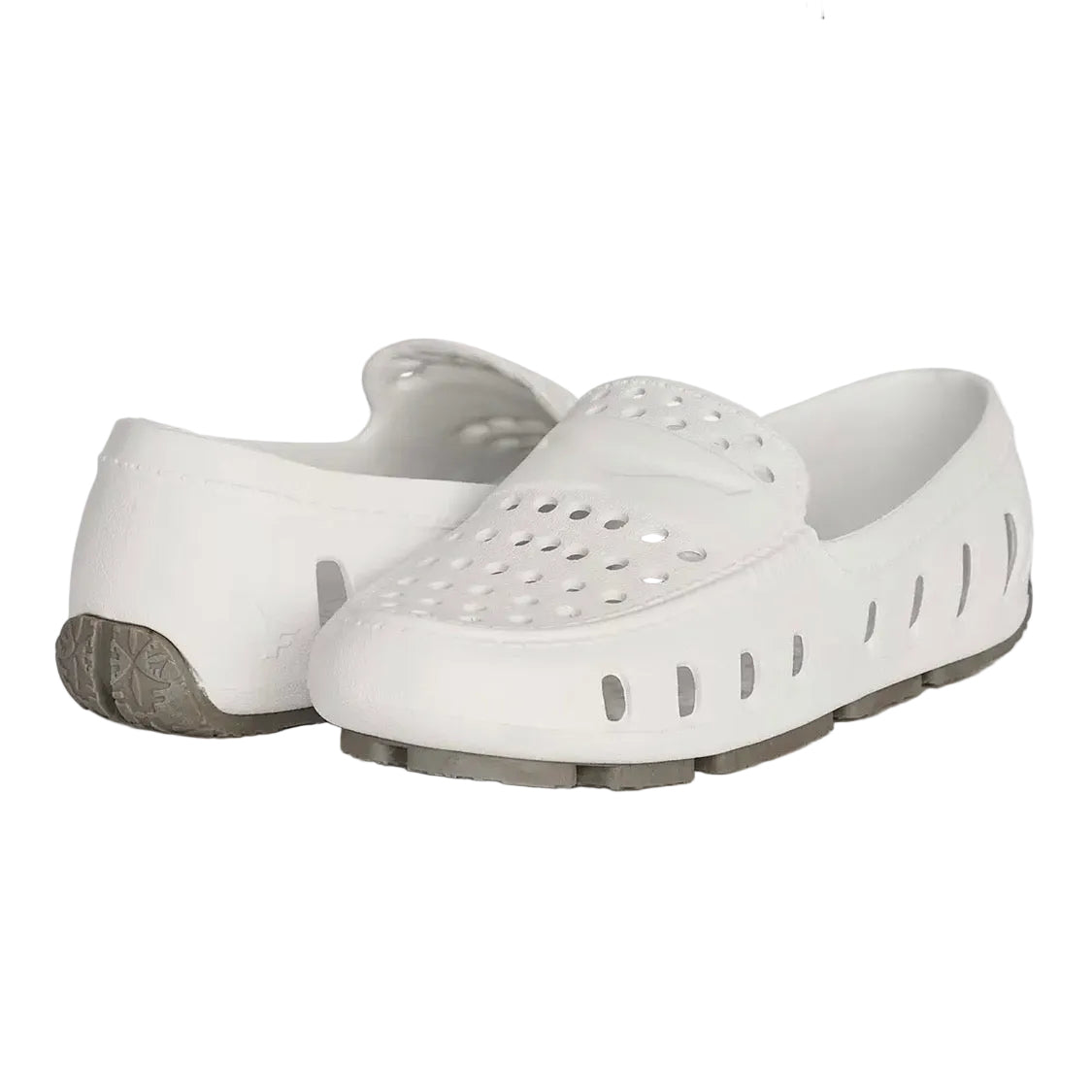 Kids bright white Floafers shoes with harbor mist gray soles