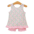 Baby girl floral knit swing top with pink ruffle bloomers