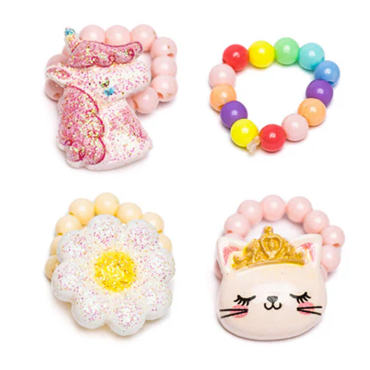 Girl's Flower, Kitty, Unicorn Elastic Ring Set