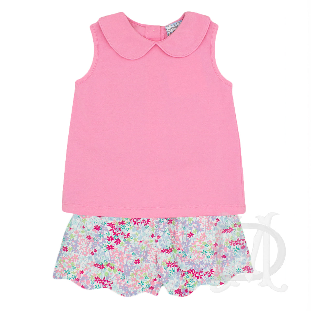 Three Sisters Little Girl's Flowery Fields Scalloped Shorts Set