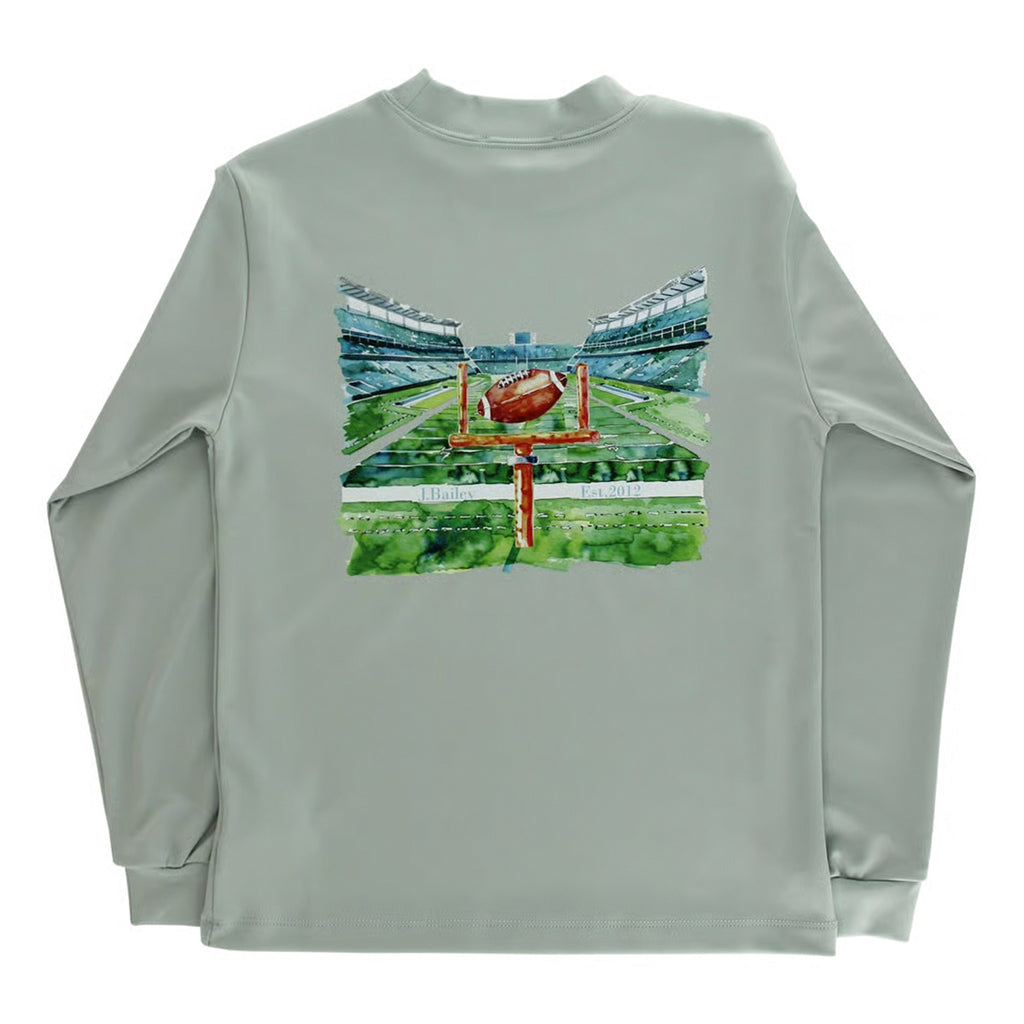 Light green long-sleeve shirt with a football field graphic