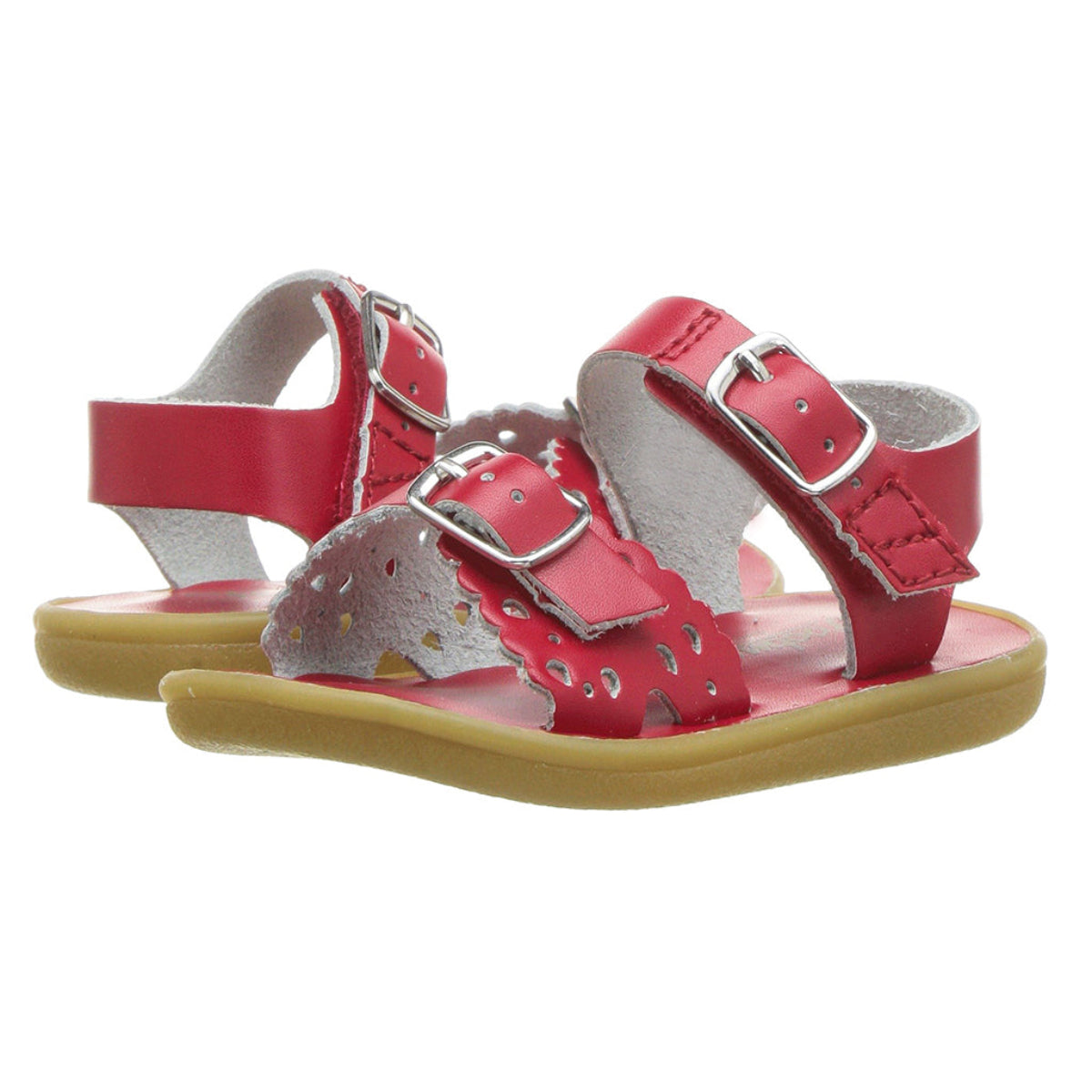 Red children's sandals with buckles