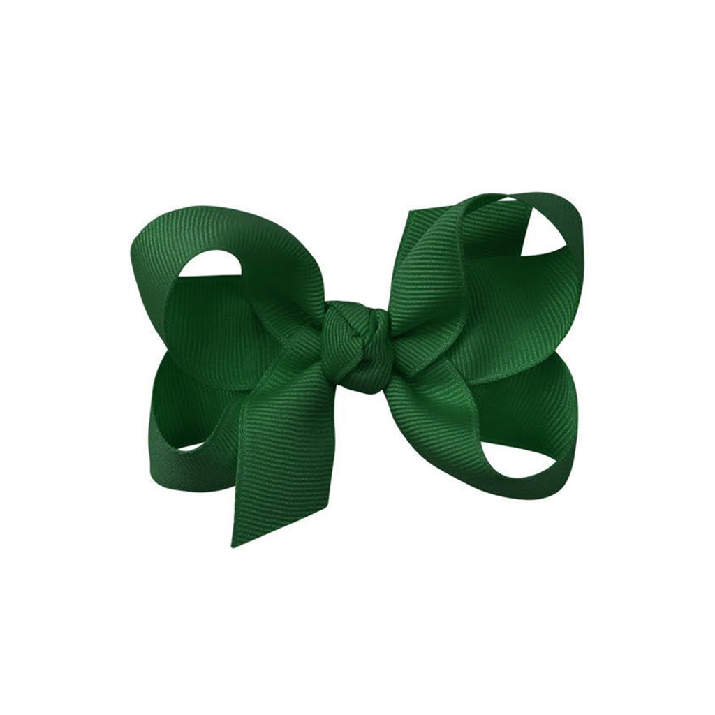 Dark green grosgrain classic hair bow with double knot center.
