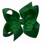 Large dark green grosgrain classic hair bow with double knot center.