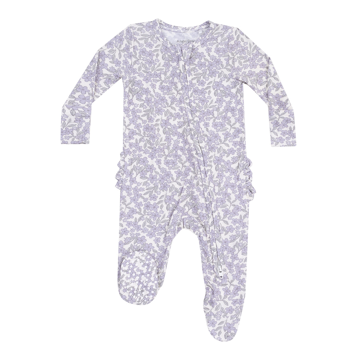 Girl's Forget Me Not Ruffled Zip Front Footie