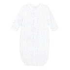 Baby girl Pima cotton converter gown with soft blue Fruity Balloons print featuring tiny balloon-shaped blooms with leafed stems.