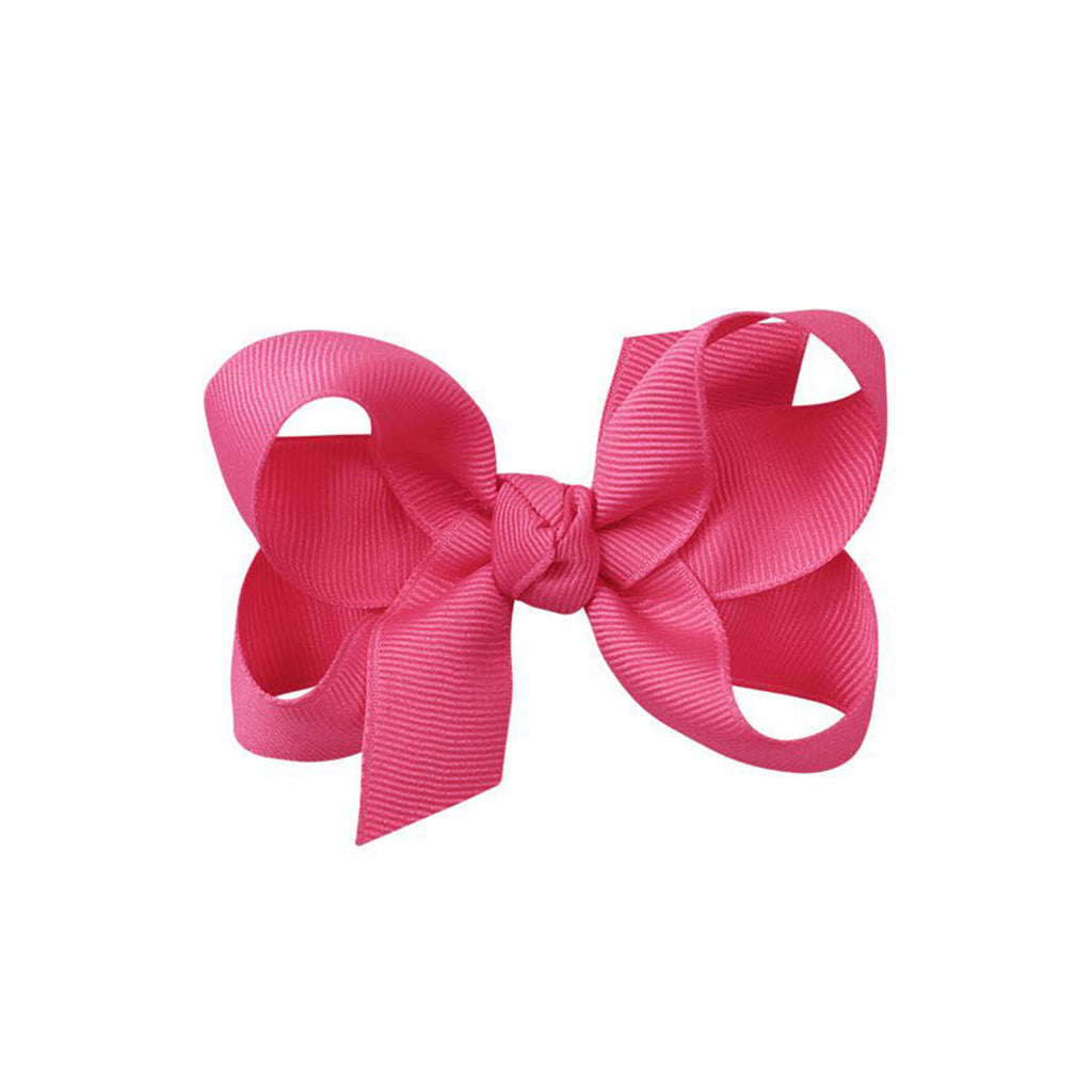 Fuchsia pink grosgrain classic hair bow with double knot center.