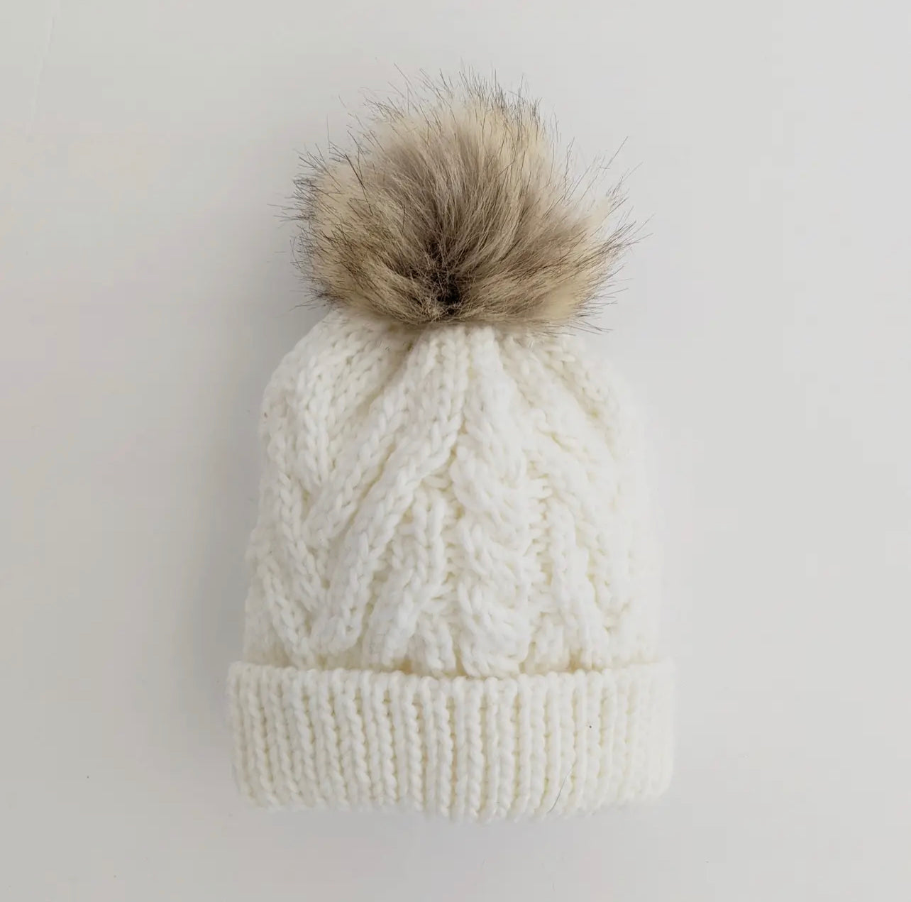 Winter White Pop Pom-Pom Beanie Hat