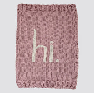 "Hi" Hand Knit Rosy Pink Blanket