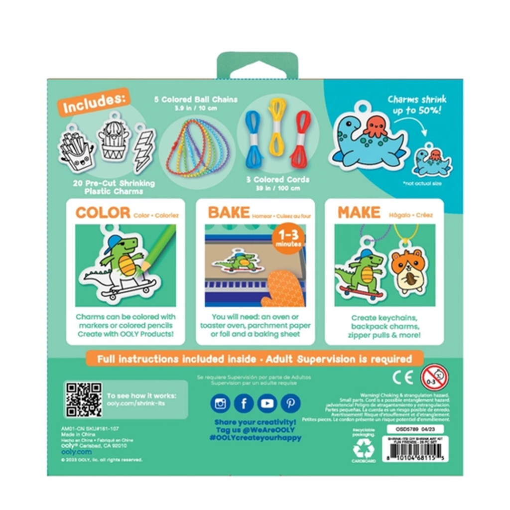 Shrink its fun friends kit with colorful illustrations and text on a green background