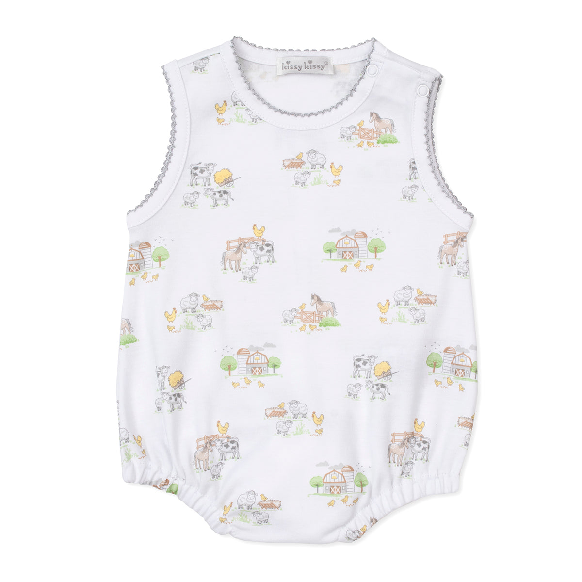 Baby boy's sleeveless bubble with farm animal print