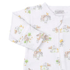 Baby boy's white converter gown with a farm print