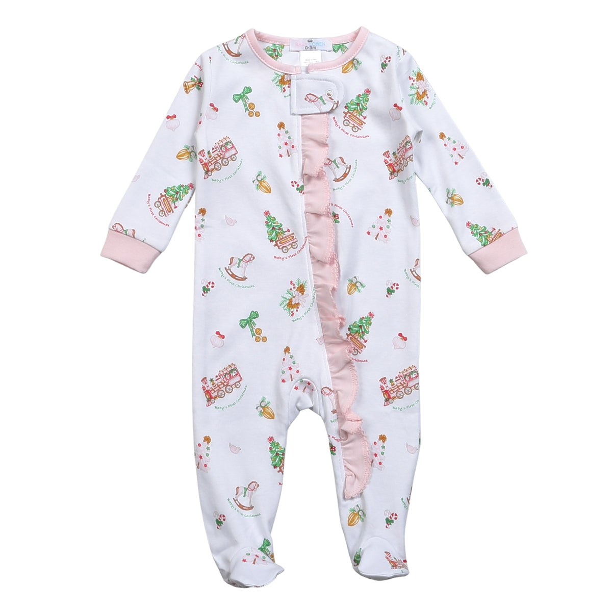 Girl's Baby's First Christmas Zippered Footie