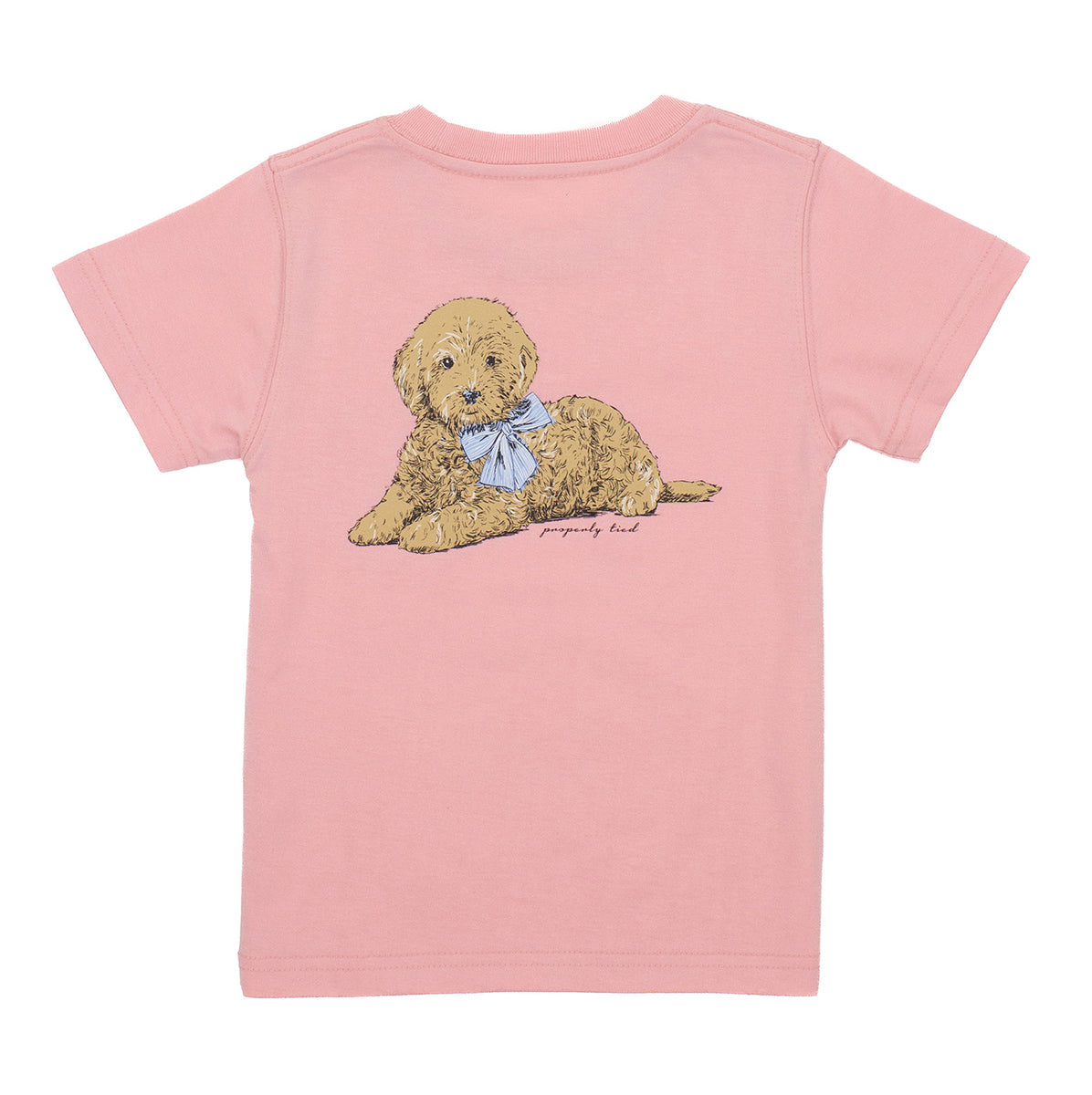 Properly Tied Toddler Girl's Goldendoodle on Blush Pink Logo T-Shirt