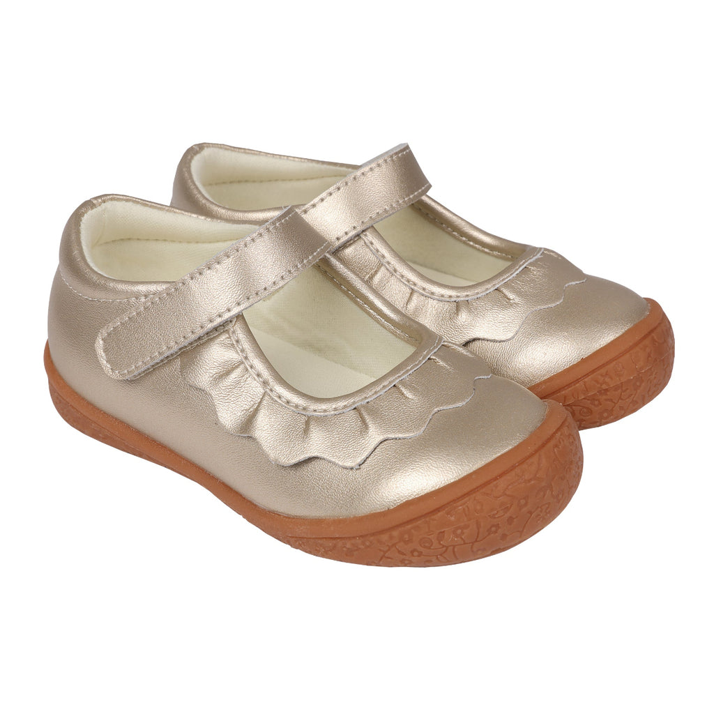 Gold Amina Leather Ruffled Mary Jane