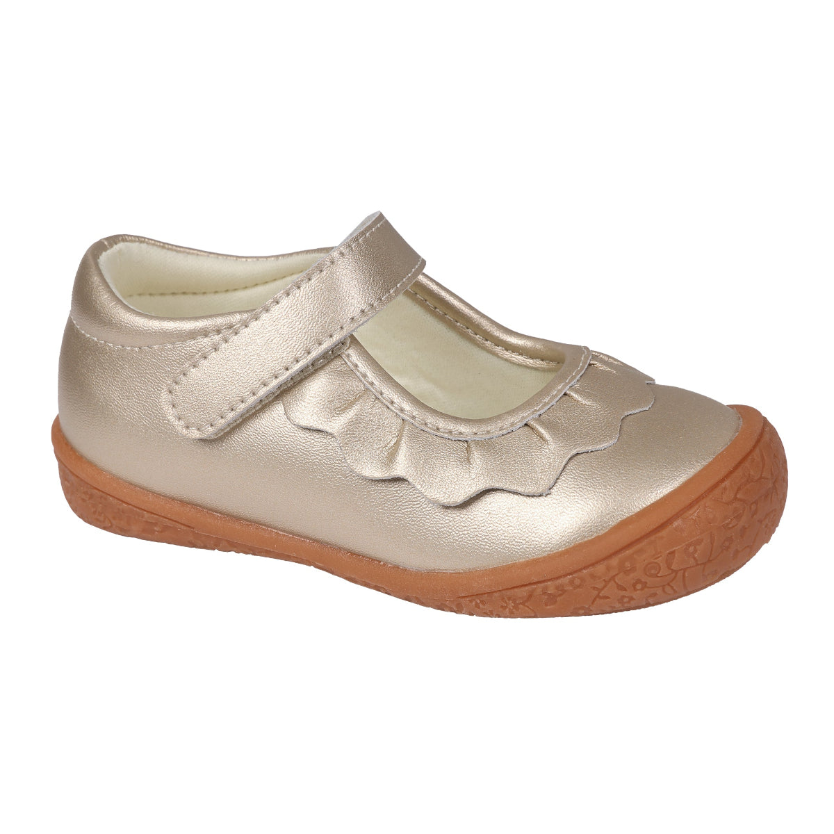 Gold Amina Leather Ruffled Mary Jane