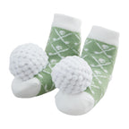 Golf theme baby socks with golf clubs and golf ball rattles on toes