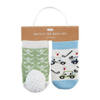 Golf theme baby socks with golf ball rattle on toes and golf carts