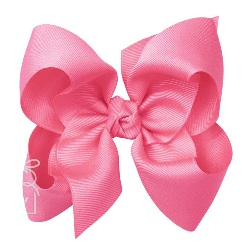 Large hot pink grosgrain classic hair bow with double knot center.