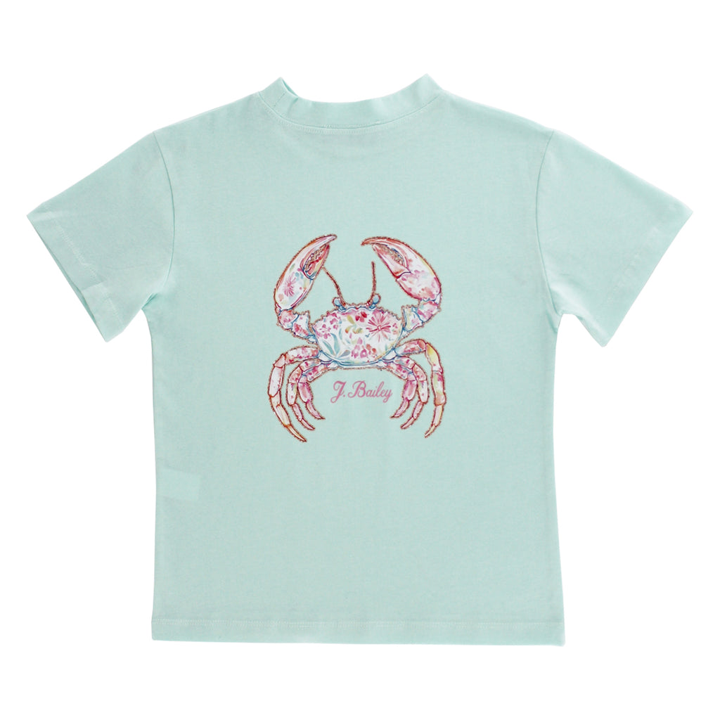 Girls seaglass green crab logo tee by J Bailey