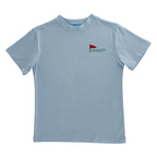 Light blue t-shirt with a J. Bailey logo and golf hole marker flag on the chest