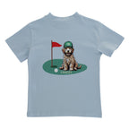 Light blue t-shirt with a dog and golf tee graphic and 'J.Bailey' branding