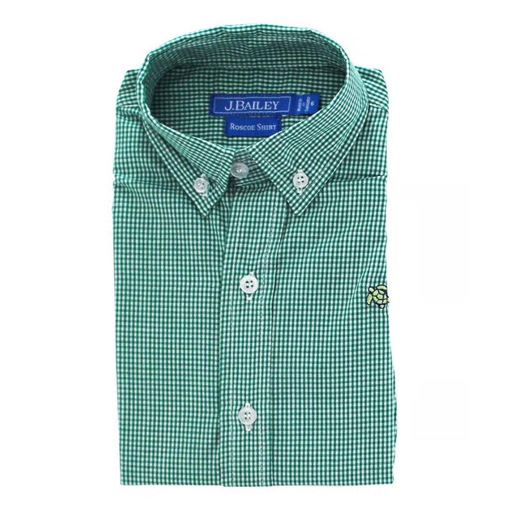 J. Bailey Toddler Boy's Green Gingham Long Sleeve Button Down Shirt