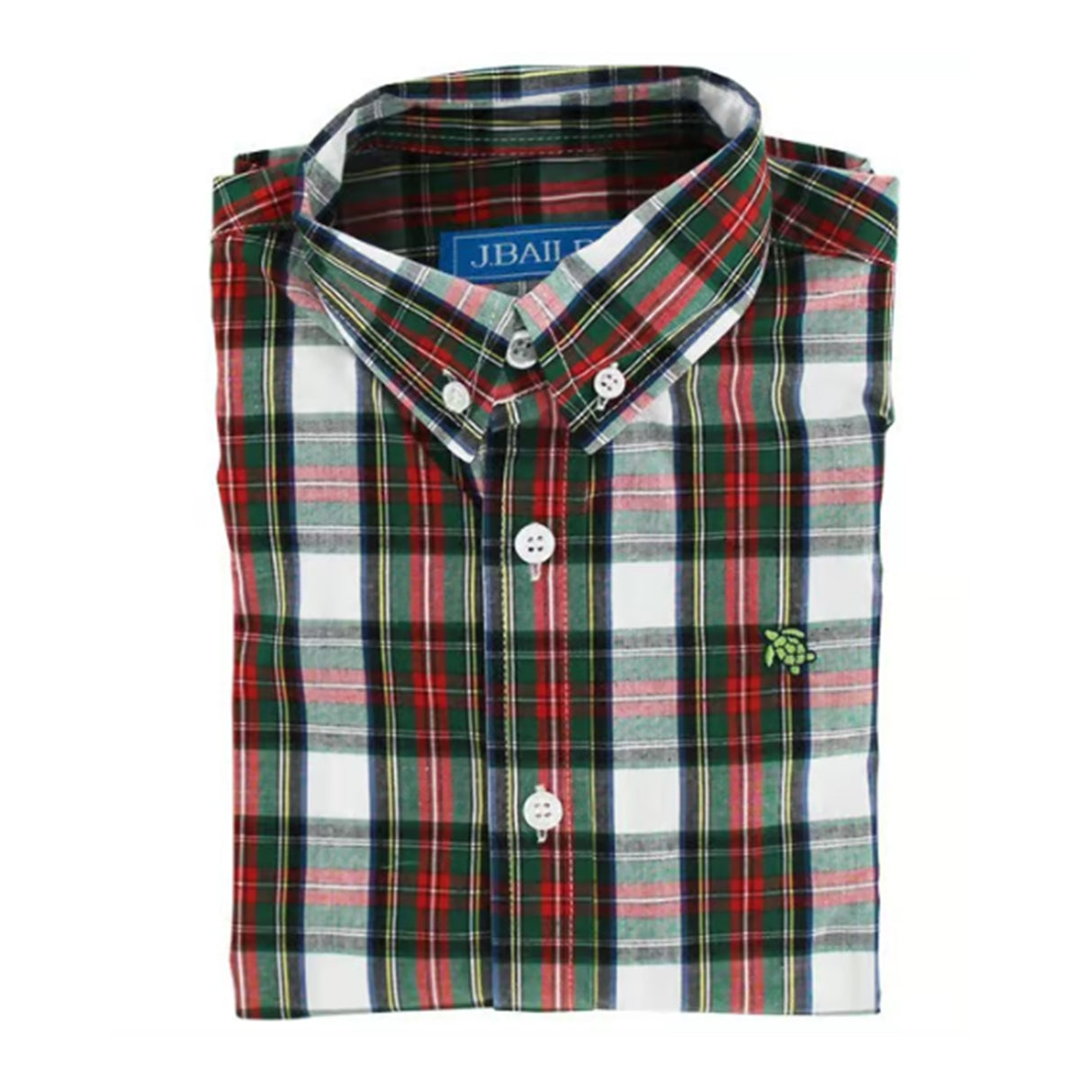 Boy's Evergreen Christmas Plaid Button Down Shirt