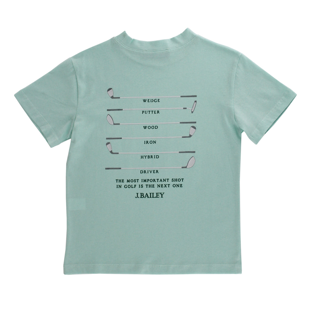 Light green boy's t-shirt with golf graphic and J. Bailey text