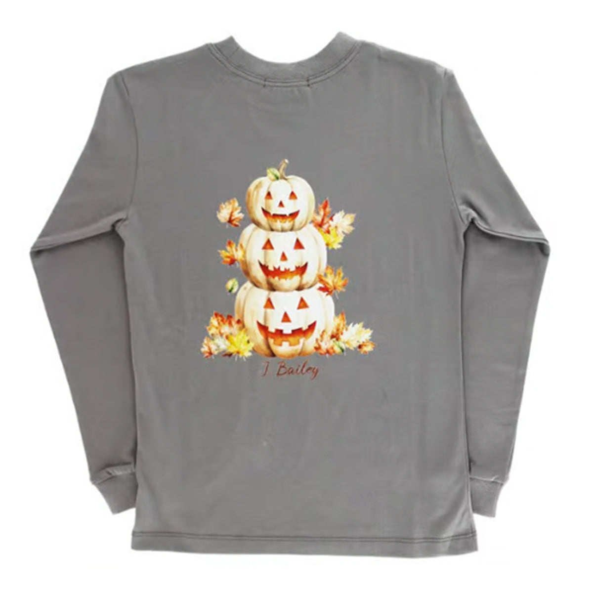 Boy's Jack O' Lantern Pumpkin Grey Logo Tee