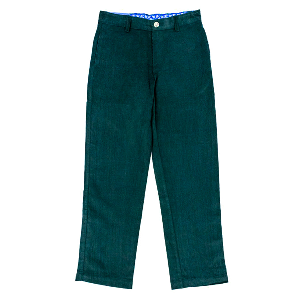 A pair of boy's Christmas green corduroy pants .
