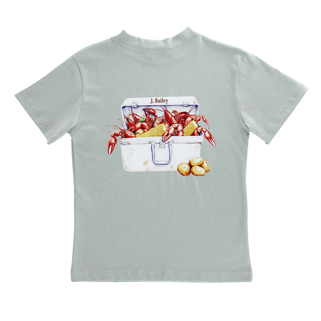 Boys sage green crab boil logo tee by J Bailey