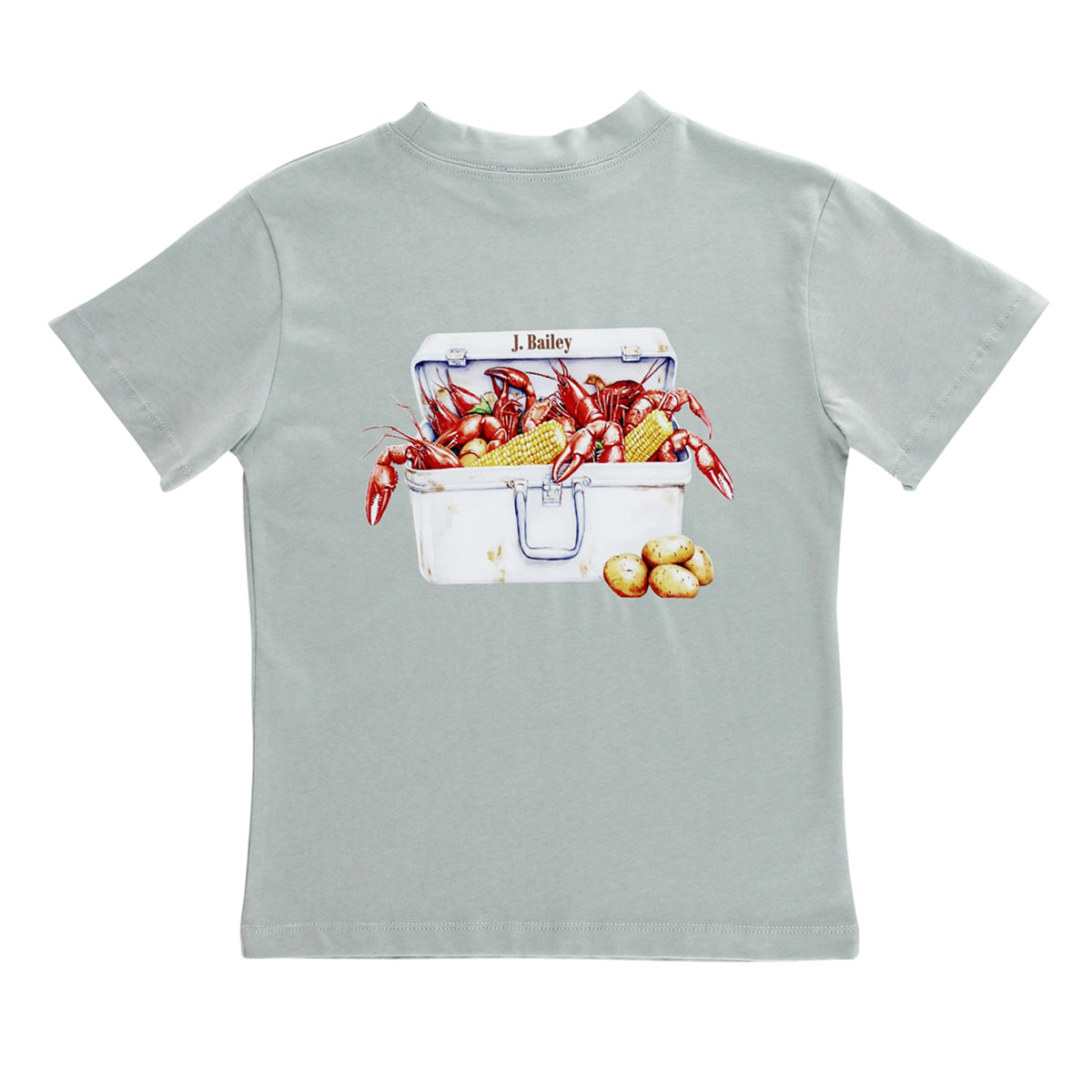 Boys sage green crab boil logo tee by J Bailey